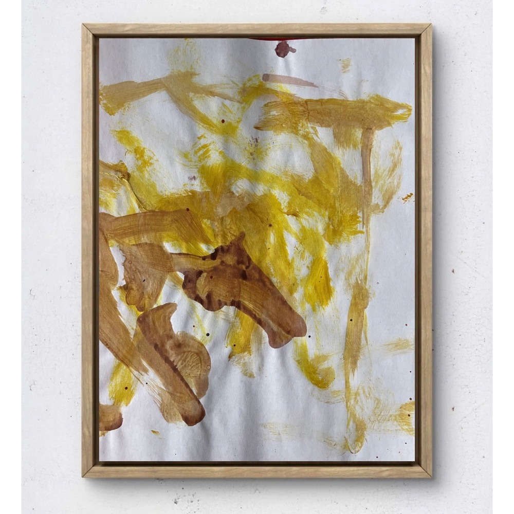 O Original Abstract Expressionist Painting Yellow Ochre Earth Tones 8.5x11 Paper